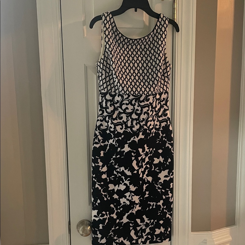 White House Black Market Black and White Midi Dress